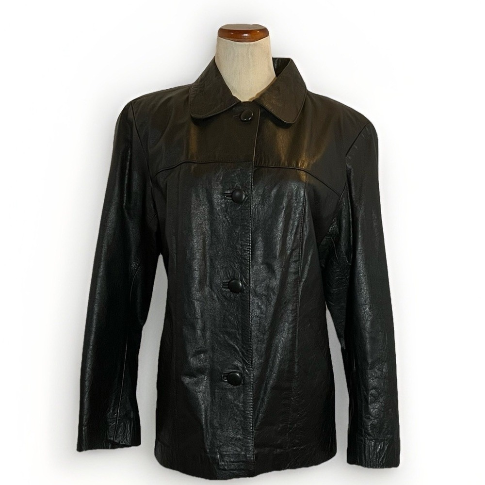 American Leathers Buenos Aires Genuine Leather Jacket Black XL Button Front Coat